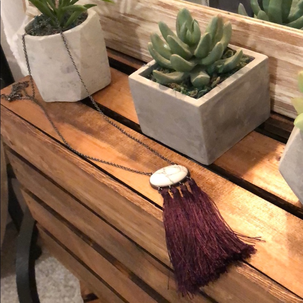 Purple Tassel Marble Long Necklace